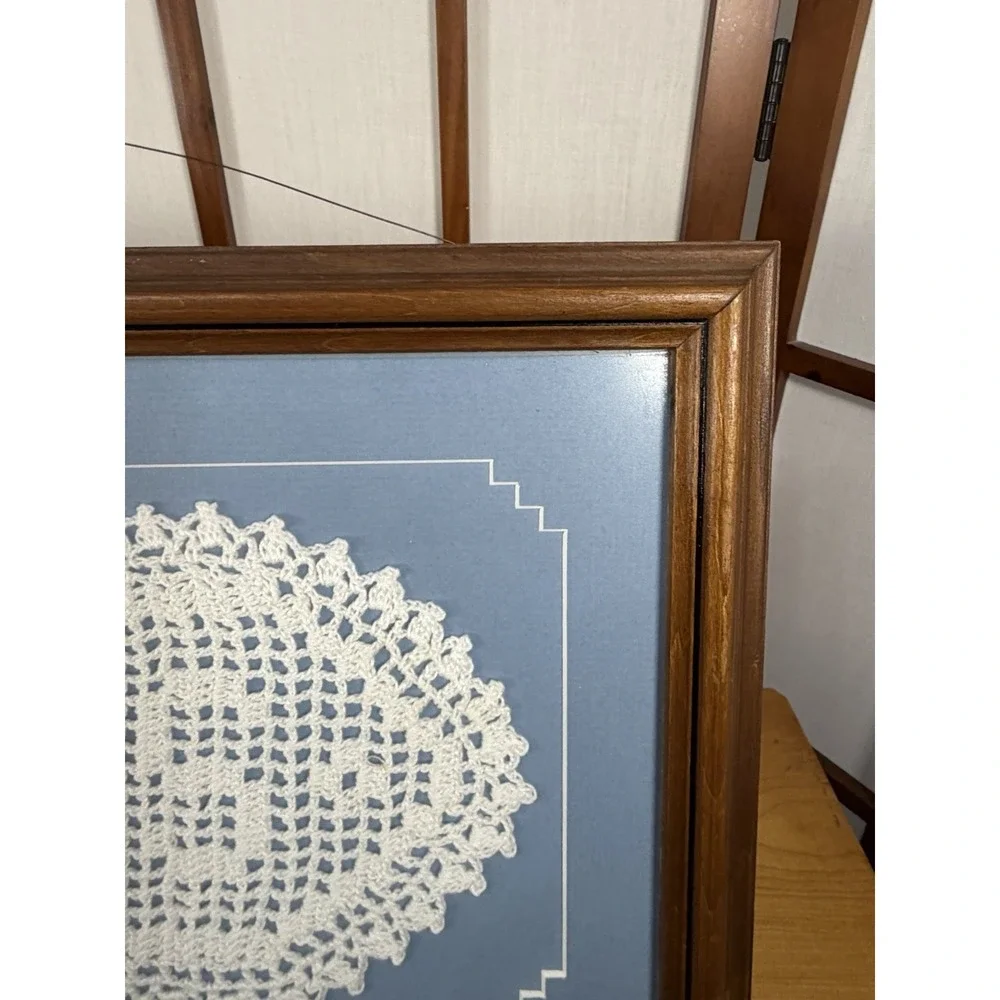 Framed Vintage Filet Crocheted Doily Spelling The Name FRANCIS 22x10